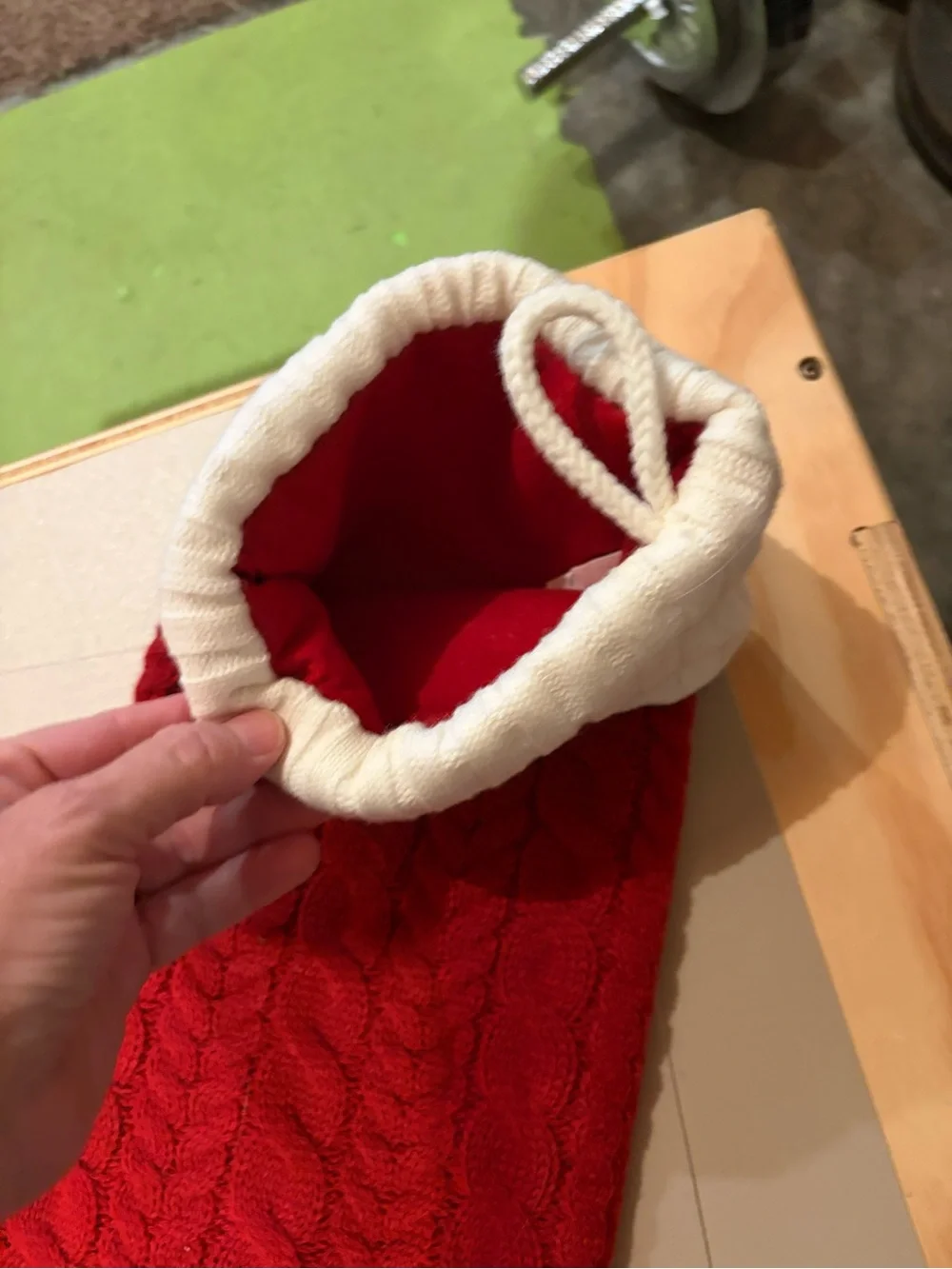 Red Cable Knit Christmas Stocking with White Cuff and Red 'O'